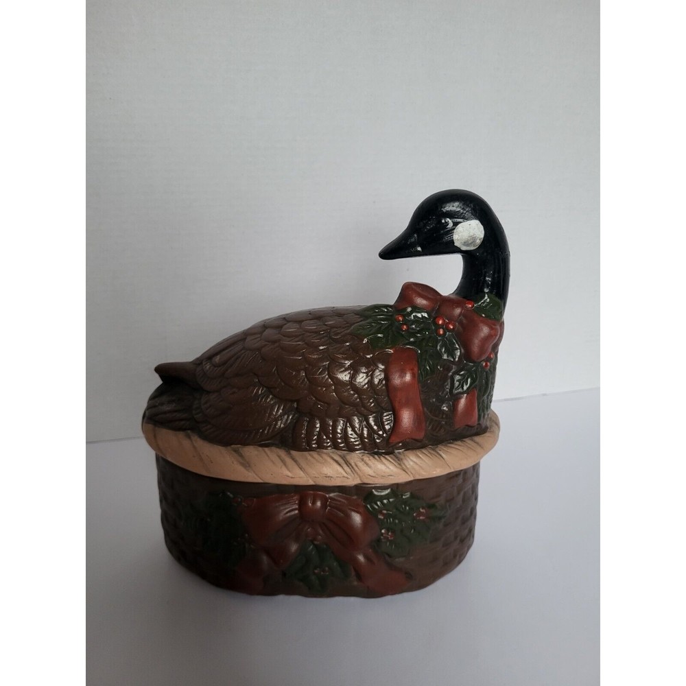 Vintage Loomco Brown Ceramic Duck Christmas Festive Trinket Candy Dish